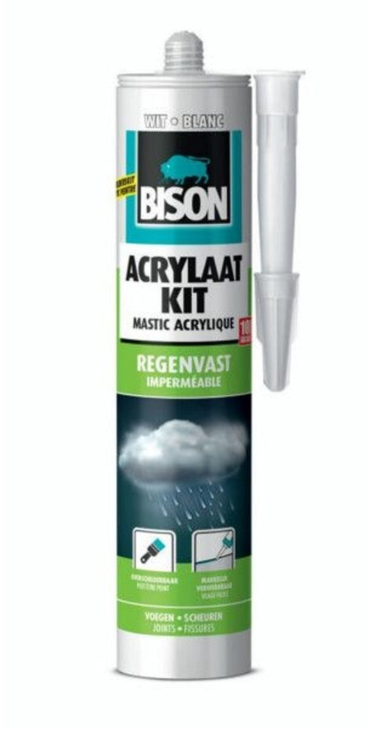 Bison acrylaatkit regenvast wit koker 300 ml - afdichtingskit voor het afdichten van voegen, naden, kieren en scheuren, overschilderbaar, strak afmesbaar