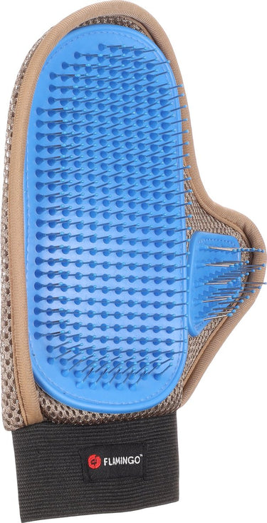 Flamingo pienna - massage- verzorgingshandschoen honden - verzorgingshandschoen metalen pinnen pienna taupe blauw 24x18x2,5 - 1st - 137750 - 1st