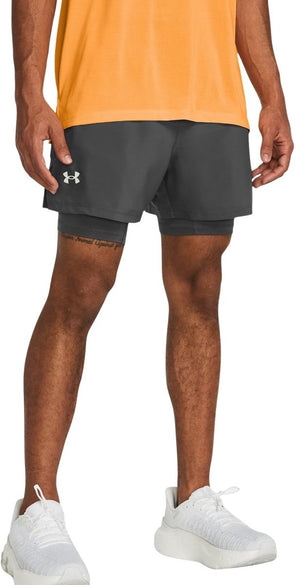 Under armour ua launch 5'' 2-in-1 shorts-gry heren sportbroek - castlerock - castlerock - reflecterend