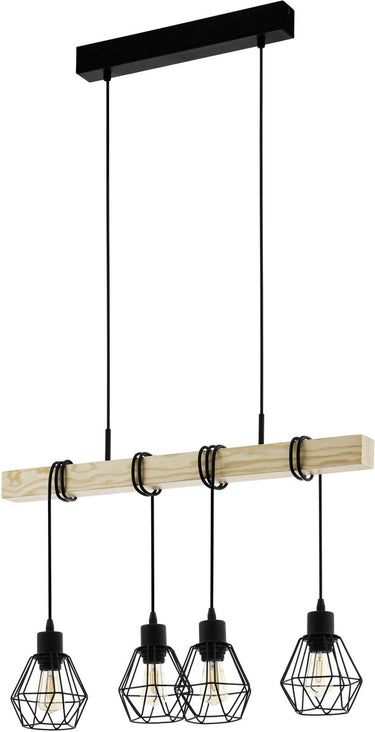 Eglo townshend 5 hanglamp - e27 - 70 cm - zwart bruin - hout - fsc hout