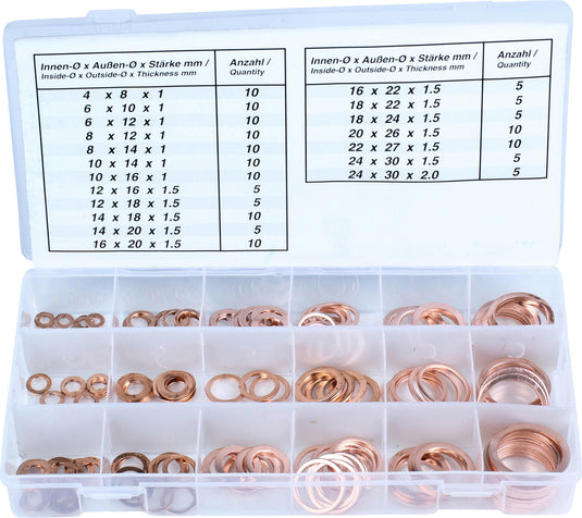 Condor afdichtring assortiment 9000 copper seal ring assortme 150 pieces, 19 sizes