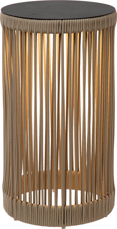 Lucide pingi - oplaadbare vloerlamp binnen buiten - accu batterij - ø 33,5 cm - led 3 stepdim - 1x3w 3000k - ip44 - taupe - japandi