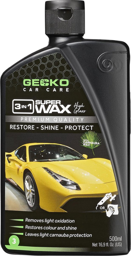 Gecko car care gecko polijstmiddel 3 in 1 + carnuba fles 500 ml