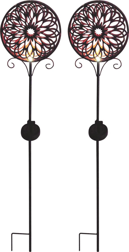 Luxform - 2x tuinlamp met grondspies - mandala shine - led - werkend op zonne-energie - set van 2 stuks