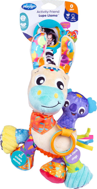 Playgro activity friend lupe llama - hangspeeltje - baby speelgoed - kinderwagenspeeltje - rammelaar - kinderwagenaccessoire - buggyaccessoire - educatief speelgoed - knuffeldier
