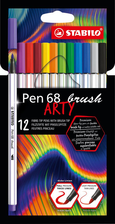 Stabilo pen 68 brush - viltstift - arty - set met 12 stuks