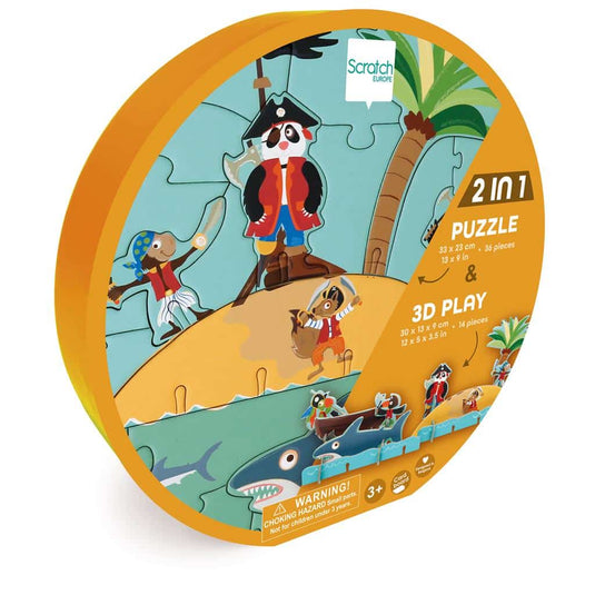 Scratch 3d speelpuzzel - piraat - 33x23,1cm - 36 stukjes - 3 jaar