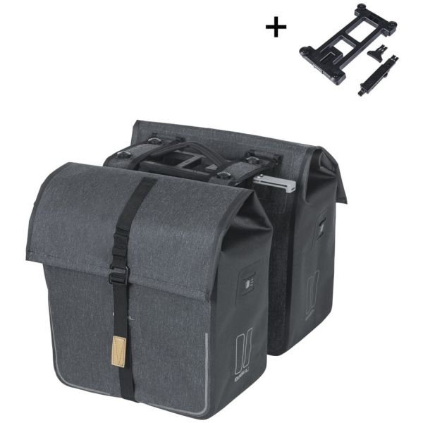 Load image into Gallery viewer, Basil dubbele fietstas urban dry mik 50 liter - charcoal
