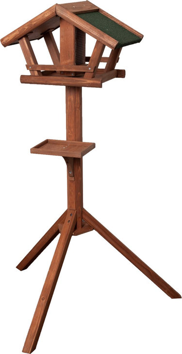 Flamingo voederhuis met staander mimir hout – 121 x 80 x 46 cm, geïntegreerde pindadispenser, geschikt voor zaden en pindanoten, waterbestendig, drainagegaatjes, sterk en duurzaam