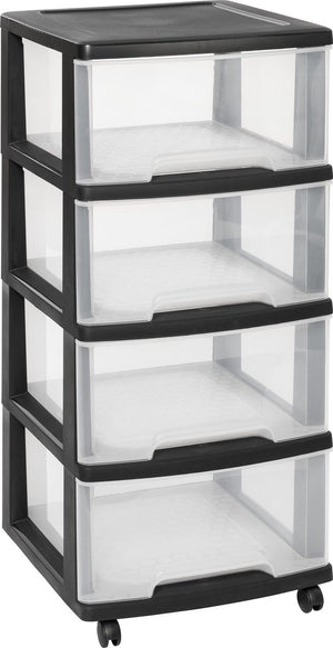 Curver essentials ladesysteem - 4x20 liter - zwart - met wielen