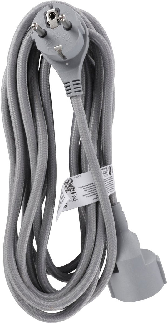 Q-link verlengsnoer - randaarde - plat - 3 x 1.5 mmâ² - 5 m - textiel - zilver