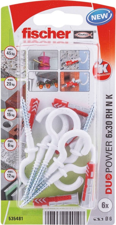 Fischer duopower serie - nylon plug - 6x30 mm - met ronde haak