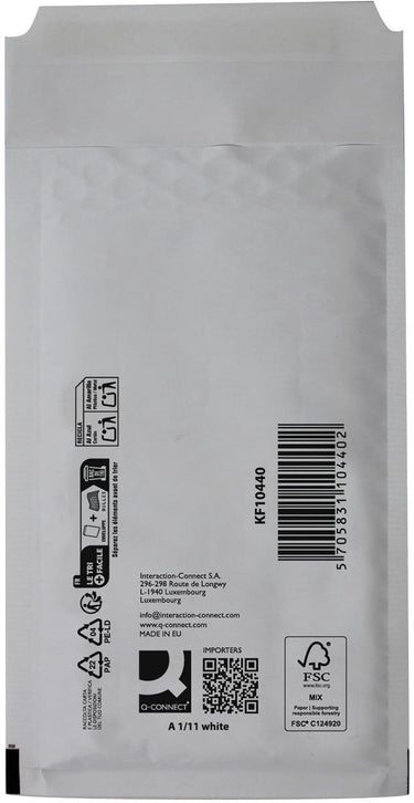 Q-connect luchtkussenenveloppen, wit, 1-a, 120 x 175 mm, doos van 200 stuks