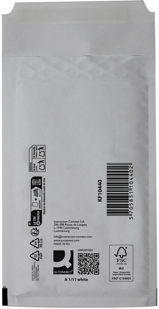Q-connect luchtkussenenveloppen, wit, 1-a, 120 x 175 mm, doos van 200 stuks