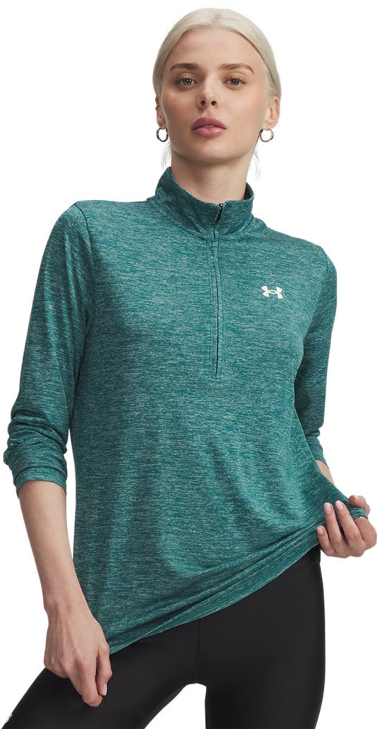 Under armour tech 1 2 zip- twist-grn dames sporttrui - rack groen - wit