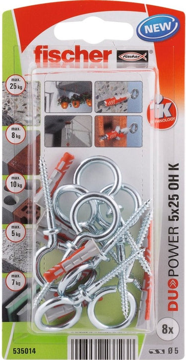 Fischer plug duopower met ooghaak 5x25mm (per 8 stuks)