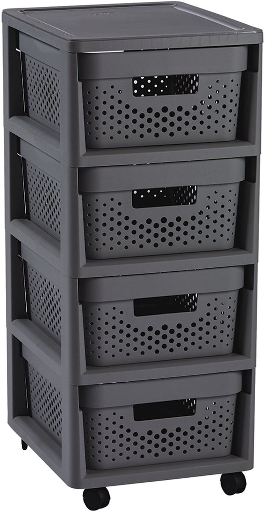 Curver infinity dots ladesysteem - 4 lades van 11l - met wieltjes - 36x30×66 cm - antraciet