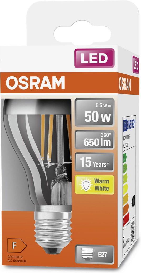 Osram 4058075427860 led-lamp energielabel f (a - g) e27 peer 6.5 w = 50 w warmwit (ø x l) 60 mm x 105 mm 1 stuk(s)