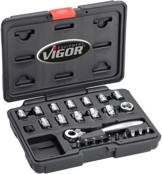 Vigor dopsleutel set v5202 socket wrench sets 1 4 super flat