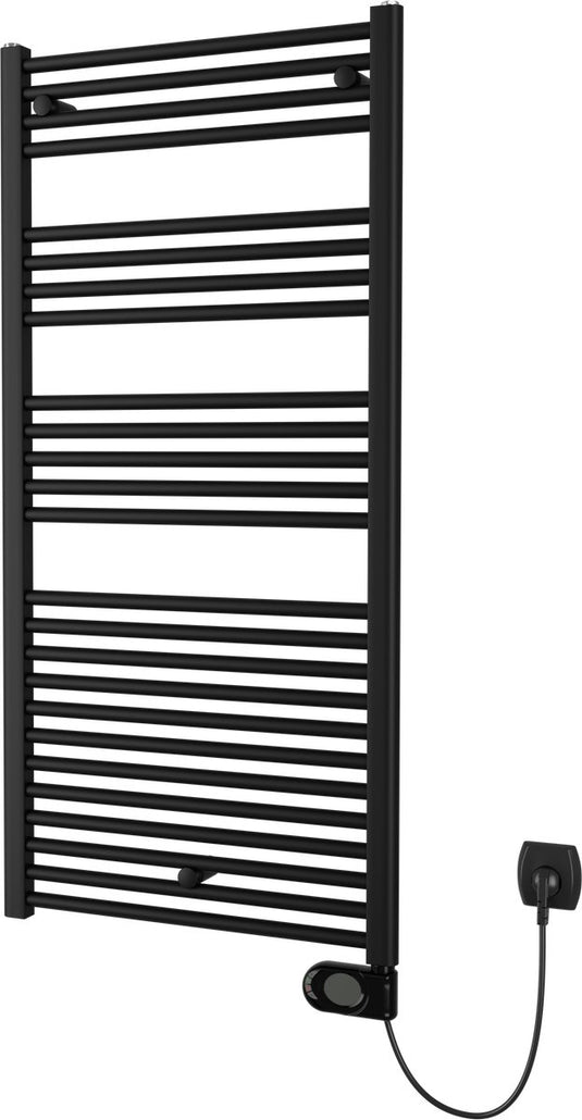 Plieger elba elektrische handdoekradiator – handdoek verwarmer – met klokthermostaat – 126.2 cm x 50 cm – 500 watt – mat zwart