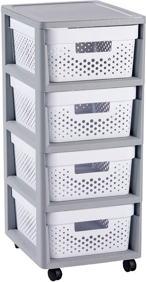 Curver infinity dots ladesysteem - 4 lades van 11l - met wieltjes - 36x30×66 cm - grijs wit