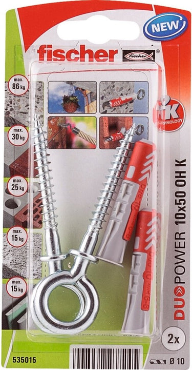 Fischer duopower - universele pluggen - 10x50 mm - inclusief ooghaken