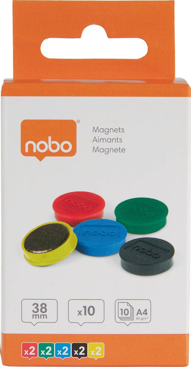 Nobo magnetische whiteboard magneten - pak van 10 stuks - 38mm magneten - geassorteerde kleuren