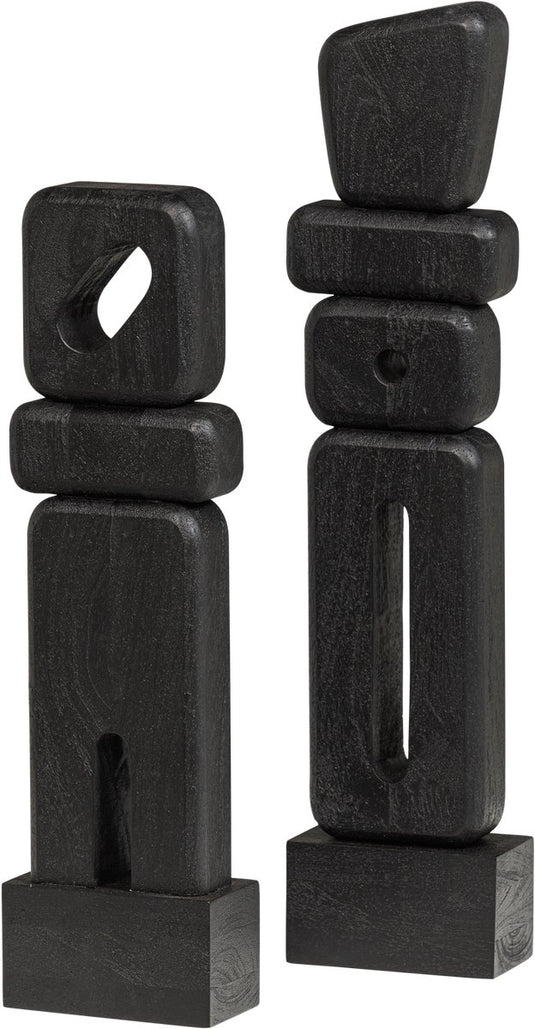 Woood elon sculptuur ornamenten - hout - zwart - set van 2