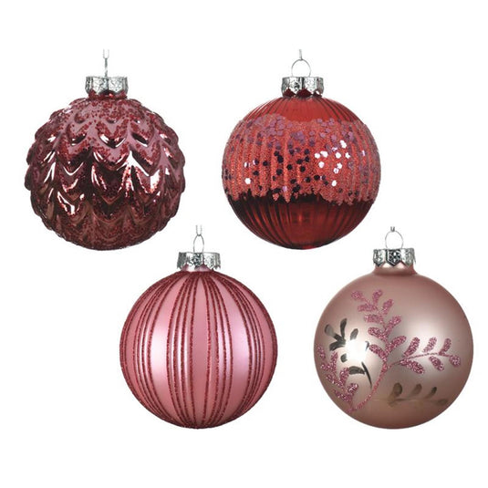 Decoris kerstballen glas ø8cm doos a 12 stuks roze