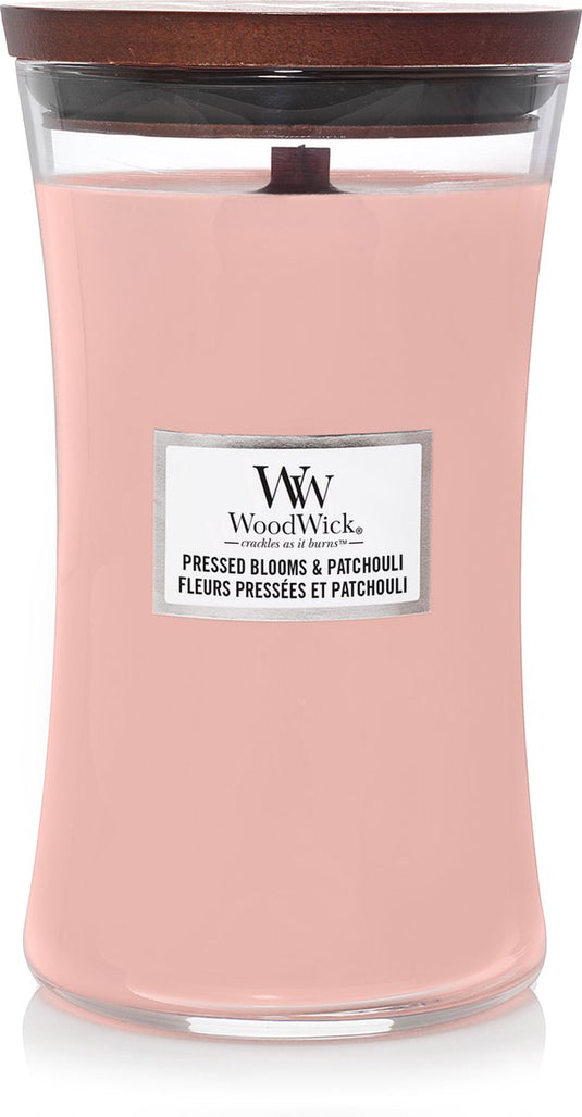 Woodwick hourglass large geurkaars - pressed blooms patchouli - 130 branduren