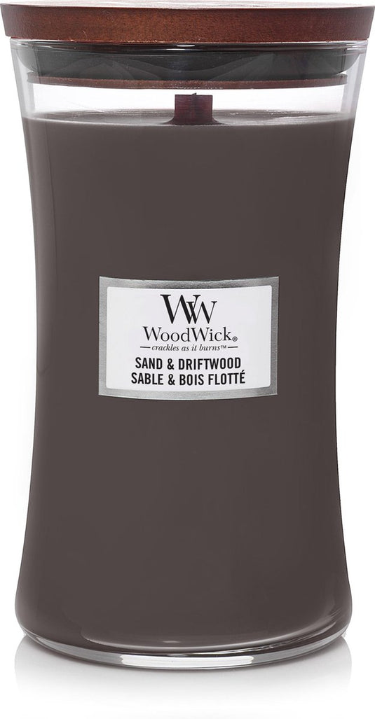 Woodwick hourglass large geurkaars - sand driftwood - 130 branduren