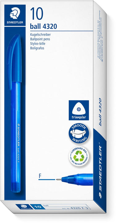 Staedtler ball 4320 - driekantige balpen - blauw - fijn - doos met 10 stuks