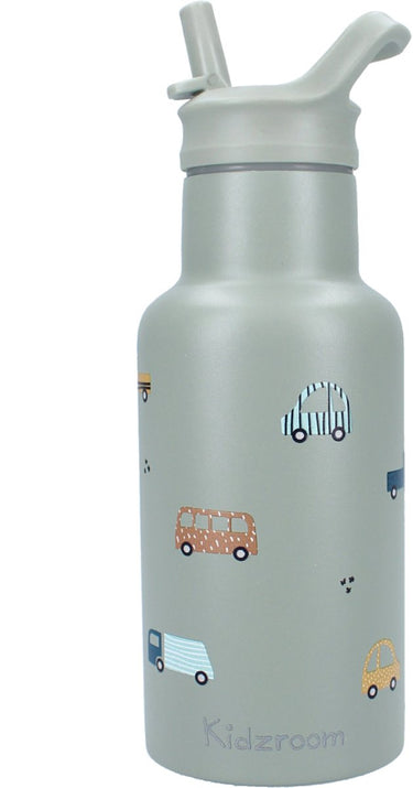Kidzroom sweet cuddles - schoolbeker en drinkfles - 350ml - stainless steel - auto's - groen
