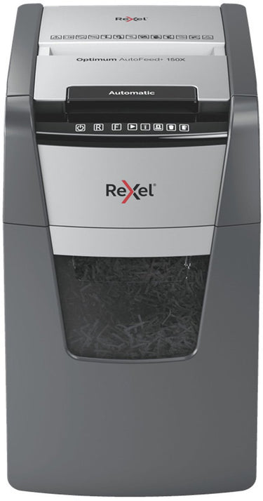 Rexel optimum autofeed+ 150x fluisterstille papierversnipperaar - p4 snippers - automatische invoer tot 150 vel - 44l - zwart