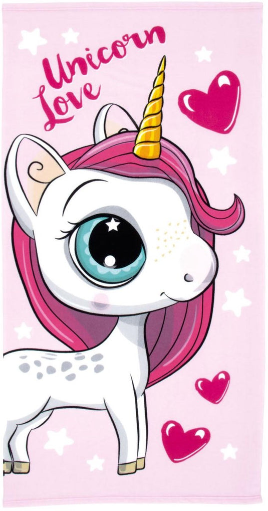 Lobbes badhanddoek unicorn microvezel roze 70x140 cm eenhoorn strand.