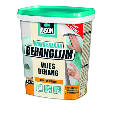 Bison wand klaar® behanglijm vliesbehang pot 1 kg, kant en klaar, eenvoudig aanbrengen, corrigeerbaar, goede hechting, voor alle soorten behang met een vliesrug