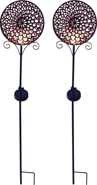 Luxform - 2x tuinlamp met grondspies - mandala zon - led - werkend op zonne-energie - set van 2 stuks