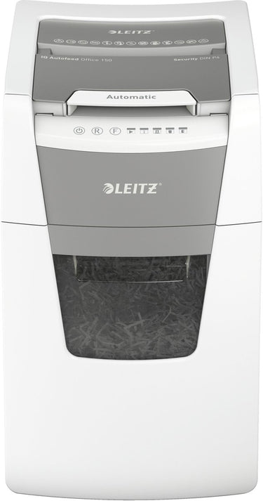 Leitz iq autofeed+ office 150 stille papierversnipperaar - p4 snippers - tot 150 vel - 44l - wit