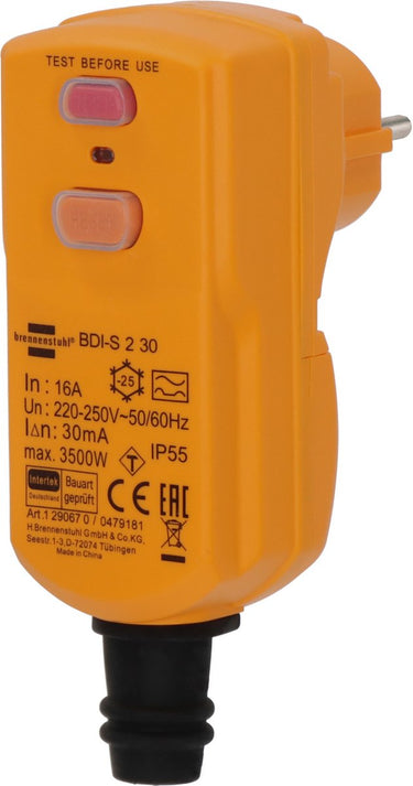 Brennenstuhl veiligheidsstekker bdi-s 2 30 ip55 (veiligheidsstekker met aardlekschakelaar voor buiten, tweepolige uitschakeling)