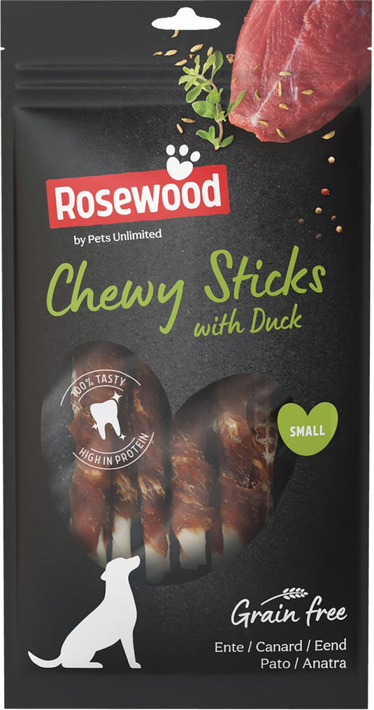 Rosewood chewy sticks eend small – stevige kauwsticks voor honden – runderhuid met eend – ondersteunt het gebit – 6x 100 g