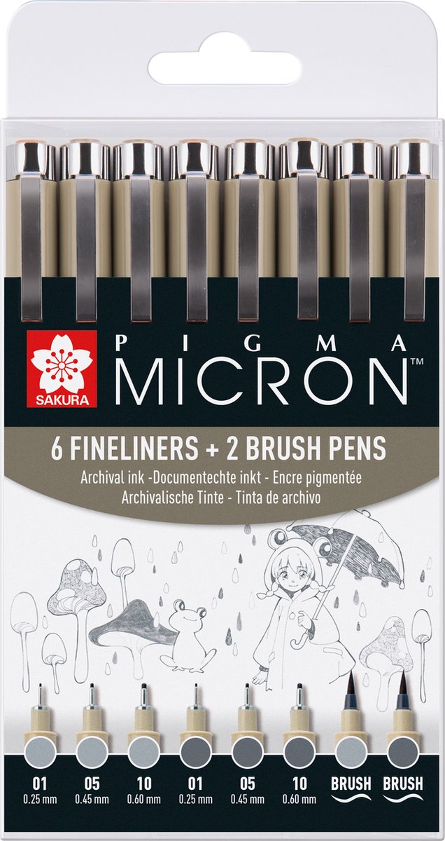 Load image into Gallery viewer, Sakura pigma micron fineliner set 8 pen. (licht) koelgrijs
