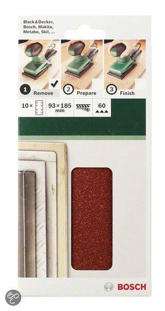 Bosch 10-delige schuurbladset voor vlakschuurmachines 93 x 185 mm geperforeerd - korrel 40