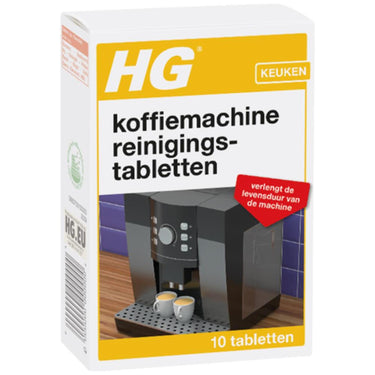 Hg koffiemachine reinigingstabletten 10 stuks in doosje, biologisch afbreekbaar.