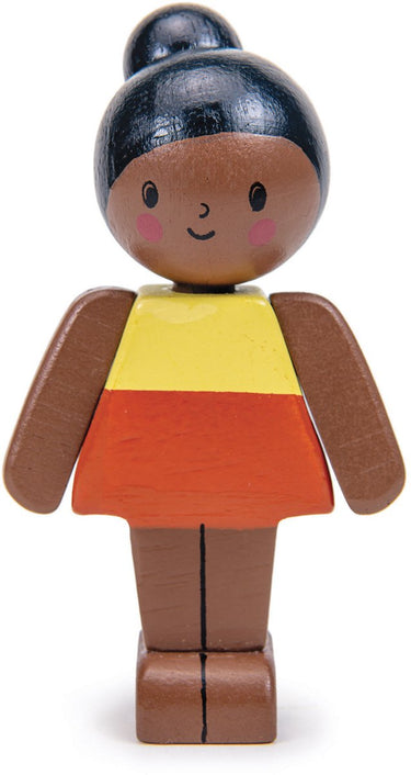 Tender leaf poppen familie mokka meisje - houten popje speelgoed.