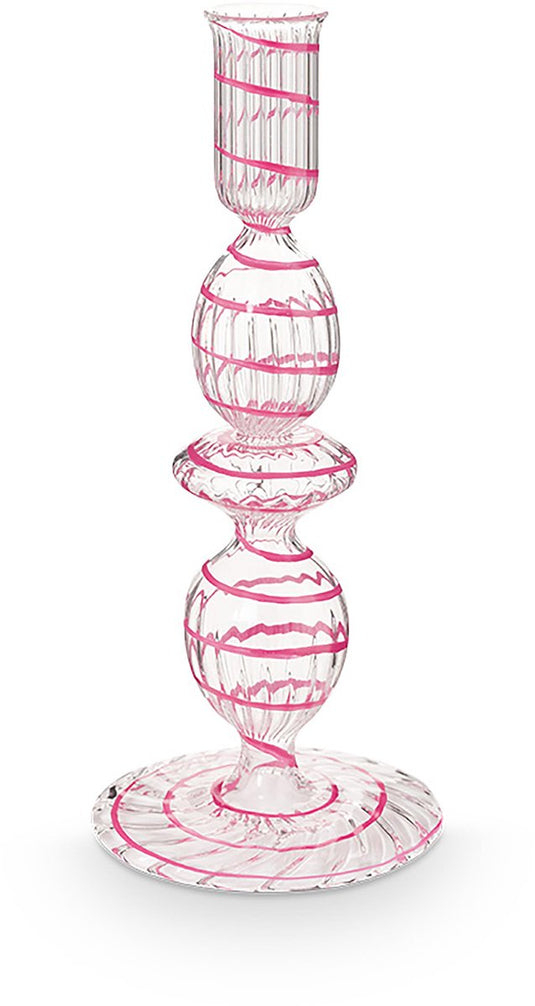 Pip studio - kandelaar - woonaccessoires - roze kaarsenhouder - glas swirl - 20cm