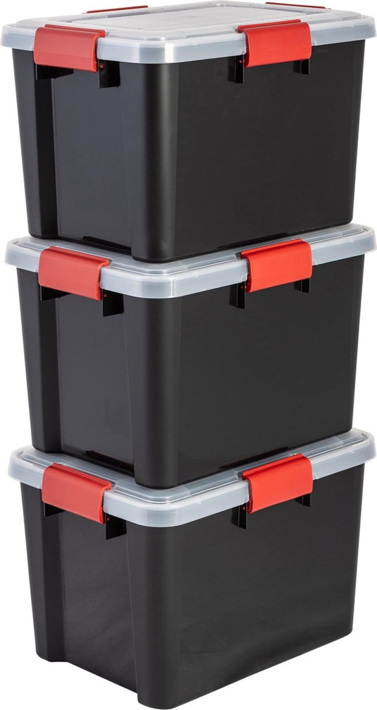 Iris airtight opbergbox - 20l - kunststof - zwart rood - set van 3