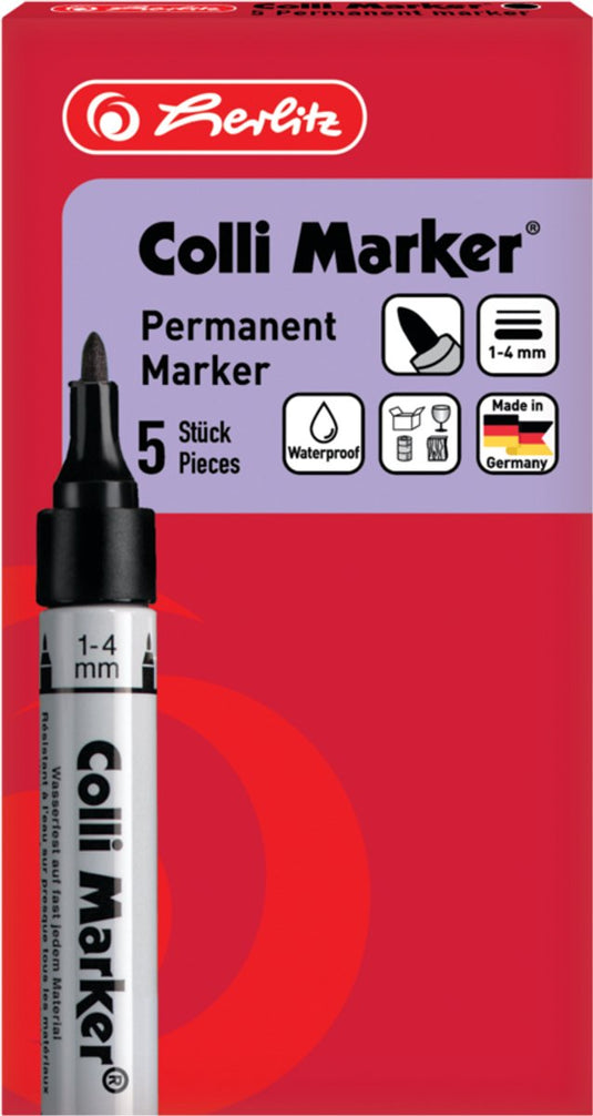 Herlitz permanent marker - zwart - 5 stuks