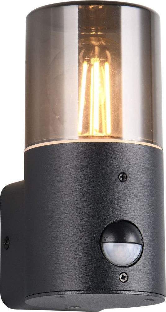 Trio hoosic - wandlamp - zwart mat - excl. 1x e27 4w - bewegingssensor - buitenverlichting - ip44