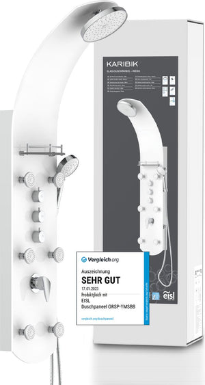 Eisl karibik glas-douchepaneel met mengkraan, wit