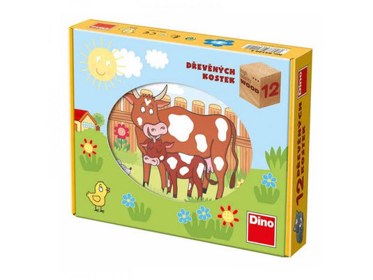 Dinotoys dino puzzel - houten blokken boerderij puzzel - 12 blokken